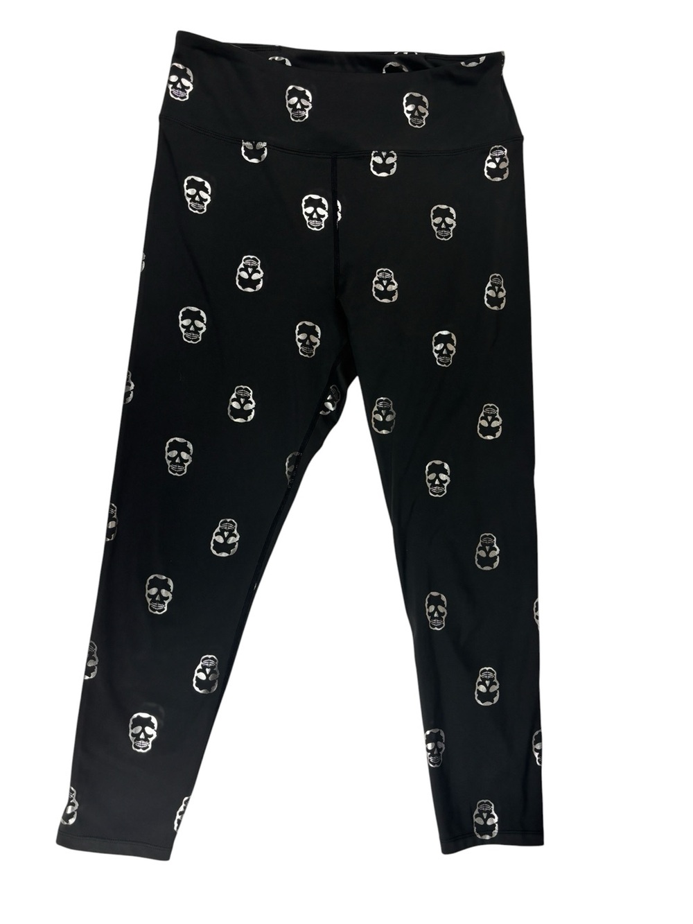 Nanette Lepore Metallic Silver Skull High Rise 7/8 Leggings Size Large